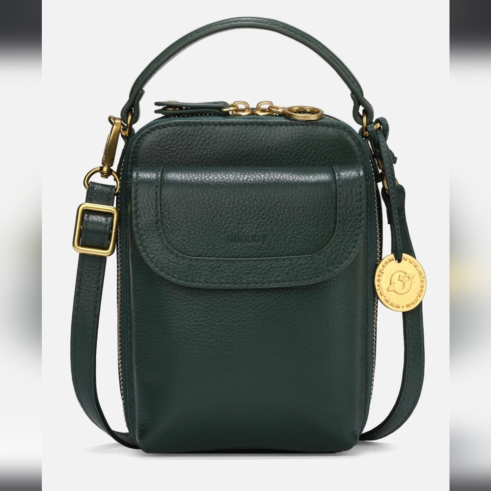 Minnoy Elegant Green Leather Phone Bag